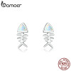 bamoer Opal Jewelry genuine 925 Sterling Silver Fish Bone Stud Earrings for Girl Kids Silver 925 Jewelry Gifts SCE857