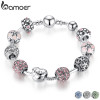 BAMOER Silver Plated Charm Bracelet & Bangle with Love and Flower Beads Women Wedding Jewelry 4 Colors 18CM 20CM 21CM PA1455 BAMOER Silver Plated Charm Bracelet & Bangle with Love and Flower Beads Women Wedding Jewelry 4 Colors 18CM 20CM 21CM PA1455