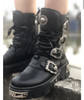 Skull buckle gothic ankle boots