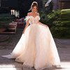 Charming Off the Shoulder Lace Wedding Bridal Gown With Ostrich Feathers