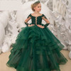 Luxury Green Lace Flower Girl Tiered Ball Gown Pageant Dress