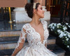 Long Sleeve Luxury Beaded Lace Appliques V-Neck Princess Bride Wedding Gown