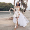 Western Country Boho Wedding Jumpsuit With Detachable Lace Train
