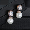 Fashion Round Simulated Pearl & Zirconia Long Drop Earrings Bridal Wedding Jewelry
