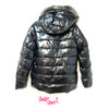 White Mark Metallic Black Puffer Coat With Hoodie