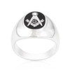 Rhodium Plated Onyx Cubic Zirconia Masonic Ring