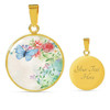 BLUE BUTTERFLY AND ROSE LUXURY NECKLACE WITH CIRCLE CHARM