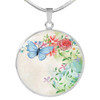 BLUE BUTTERFLY AND ROSE LUXURY NECKLACE WITH CIRCLE CHARM