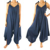 Solid Blue Boho Hippie Jumpsuit Rompers
