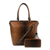 Dark Brown Ostrich Zipper Tote Bag Set