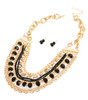 Multi Style Link Chains and Black Beads Necklace Set