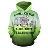 3D Camping Hoodie A Girl Her Dog And Her Camper Green Full Size