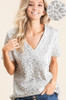 LEOPARD FOIL THERMAL WAFFLE V NECK TOP