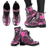 Gray Pink Flowers Men's leather boots