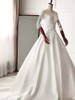 Stunning Jewel Satin Tulle White Wedding Dress Half Sleeves Appliques Bridal Gowns