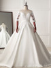 Stunning Jewel Satin Tulle White Wedding Dress Half Sleeves Appliques Bridal Gowns