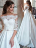 onlybridals  Ball Gown Half Sleeve White Lace Satin Off Shoulder Wedding Dress