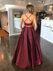 onlybridals Burgundy Satin Lace Top Spaghetti Straps Two Piece Prom Dress