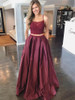 onlybridals Burgundy Satin Lace Top Spaghetti Straps Two Piece Prom Dress