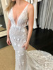 onlybridals V-Neck Luxury Beaded Mermaid Wedding Dress with Detachable Train
