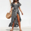 Summer Beach Maxi Dress Women Floral Print Boho Long Dress Ruffles Wrap Casual V-Neck Split Sexy Party Dress Summer Beach Maxi Dress Women Floral Print Boho Long Dress Ruffles Wrap Casual V-Neck Split Sexy Party Dress