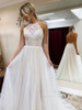 onlybridals A Line Halter Tulle Wedding Dress with Lace, Backless Beach Wedding Dress