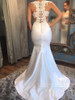 onlybridals Mermaid Scoop Sleeveless Wedding Dress Satin Applique Court Train Bridal Gowns