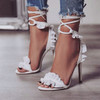 Sexy Women Pumps Bridal Shoes Woman High Heels Floral White Shoes Lace Up Peep Toe Ladies Sandals Classic Pumps & Enlargers 43