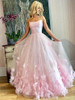 onlybridals Elegant Pink Sweet 16 Prom Dress Tulle Spaghetti Straps 3D Flowers Lace Tulle Ball Gown Evening Dress Women Formal Party