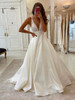 onlybridals White v neck satin lace long prom dress evening dress wedding dress