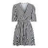 Women Vintage Striped V Neck Ruffle Cotton Short Dress