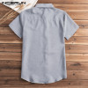 Short Sleeve  Lapel Neck Button Pockets Solid Male Shirt
