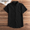 Short Sleeve  Lapel Neck Button Pockets Solid Male Shirt