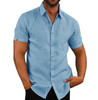 Short Sleeve  Lapel Neck Button Pockets Solid Male Shirt