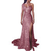 Women Sequin Prom Sexy Party Gold Sundress V Neck Dress