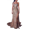 Women Sequin Prom Sexy Party Gold Sundress V Neck Dress