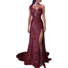 Women Sequin Prom Sexy Party Gold Sundress V Neck Dress