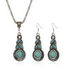 Tibetan Silver CZ Crystal Chain Pendant Necklace Earrings Set