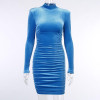 CNYIHSE Sexy Bodycon Velvet Mini Dress Women Autumn Long Sleeve High Neck Party Dresses Female Velvet Sheath Dress