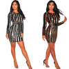 Long Sleeve Mini Sequin Dress Women Striped Bodycon Autumn Winter Dresses Long Sleeve Mini Sequin Dress Women Striped Bodycon Autumn Winter Dresses