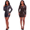 Long Sleeve Mini Sequin Dress Women Striped Bodycon Autumn Winter Dresses Long Sleeve Mini Sequin Dress Women Striped Bodycon Autumn Winter Dresses