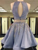Two Piece A-Line Jewel Sleeveless Short Prom Dress, Homecoming Dress With Beading, MH109