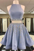 Two Piece A-Line Jewel Sleeveless Short Prom Dress, Homecoming Dress With Beading, MH109