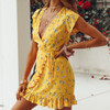 Summer Women Floral Printed Dress Sexy Deep V-Neck Sleeveless Party Mini Dress
