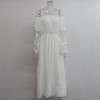 Women’s Off Shoulder Maxi Dress Bell Sleeve Lace Patchwork High Waist Cocktail Party Wedding Bridesmaid Dress