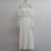 Women’s Off Shoulder Maxi Dress Bell Sleeve Lace Patchwork High Waist Cocktail Party Wedding Bridesmaid Dress