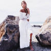 Women’s Off Shoulder Maxi Dress Bell Sleeve Lace Patchwork High Waist Cocktail Party Wedding Bridesmaid Dress