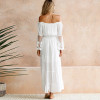 Women’s Off Shoulder Maxi Dress Bell Sleeve Lace Patchwork High Waist Cocktail Party Wedding Bridesmaid Dress