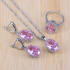 Princess Pink Crystal Silver Color Jewelry Sets For Women Party Wedding