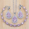 Princess Pink Crystal Silver Color Jewelry Sets For Women Party Wedding